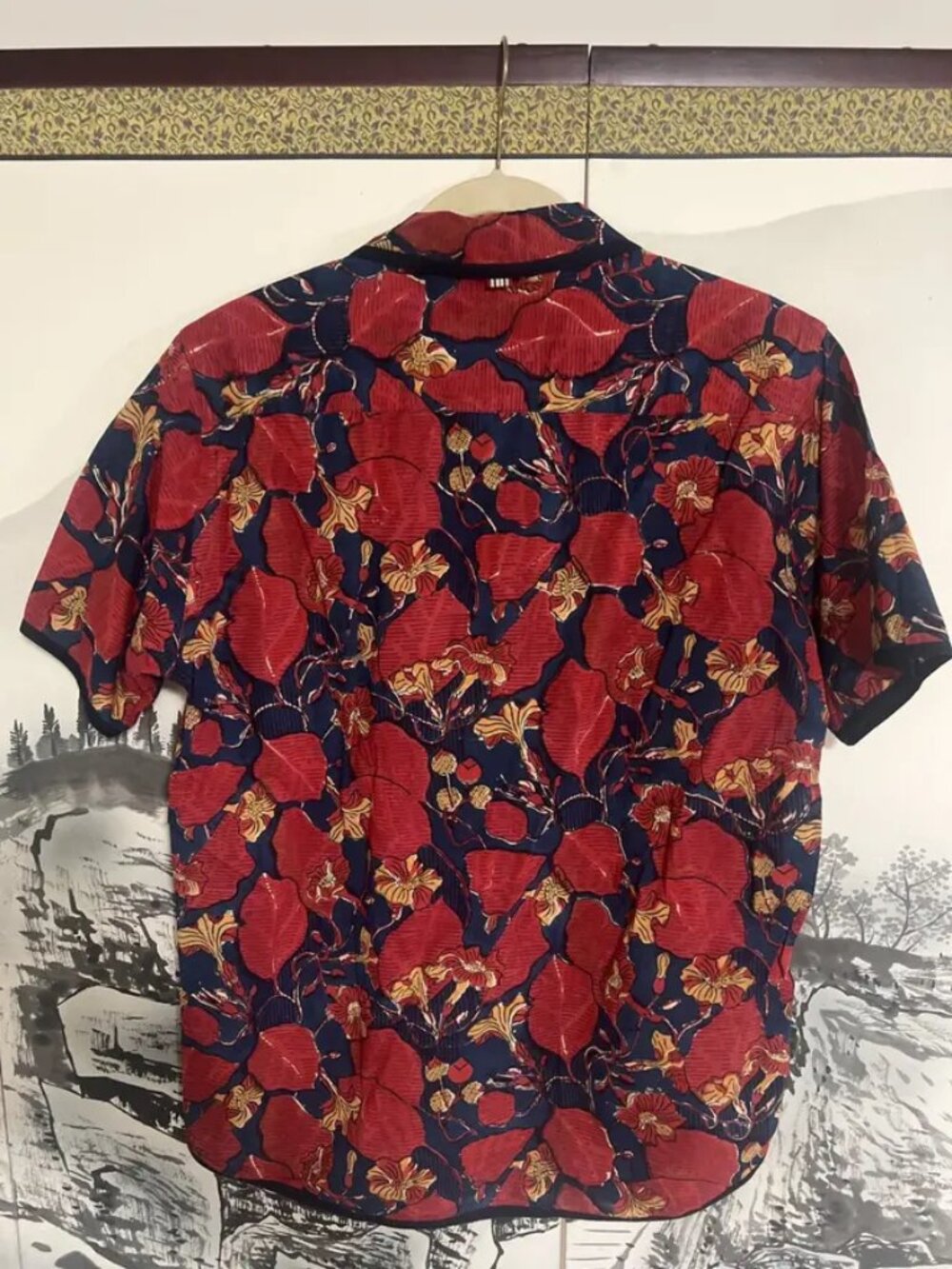 Kardo Lamar Hand Block Print Camp Collar Tipped Shirt - S - Picture 3 of 4